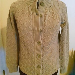 AK tan button close cardigan varied stitching